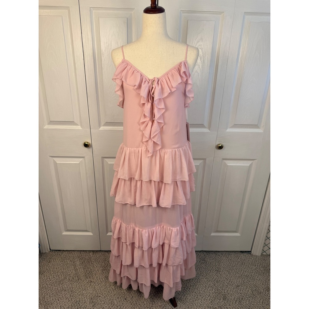 NWT Torn by Ronny Kobo Oracadia Dress Pink Ruffle Tiered Maxi Romantic Small - Picture 2 of 11